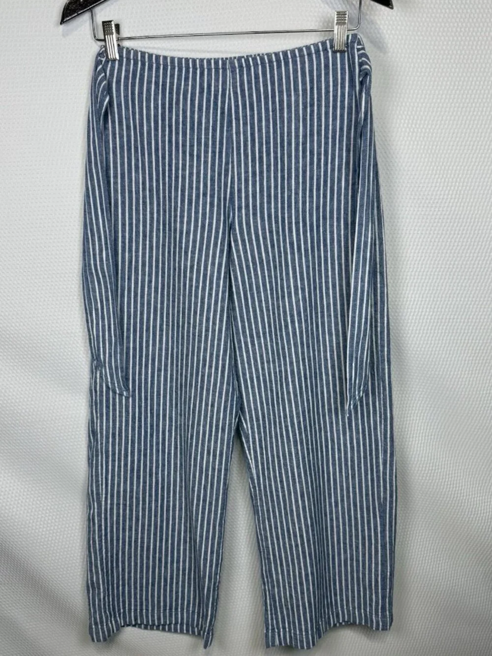 Beach Lunch Lounge Pants Sz Extra Small Linen Blend Striped Blue White Tie Waist - Picture 3 of 14